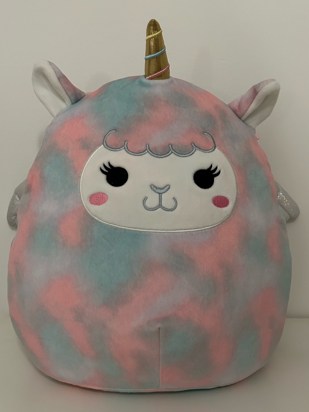 Squishmallows Pastel Blue & Pink Unicorn Llama Plush Pillow with Gold Horn